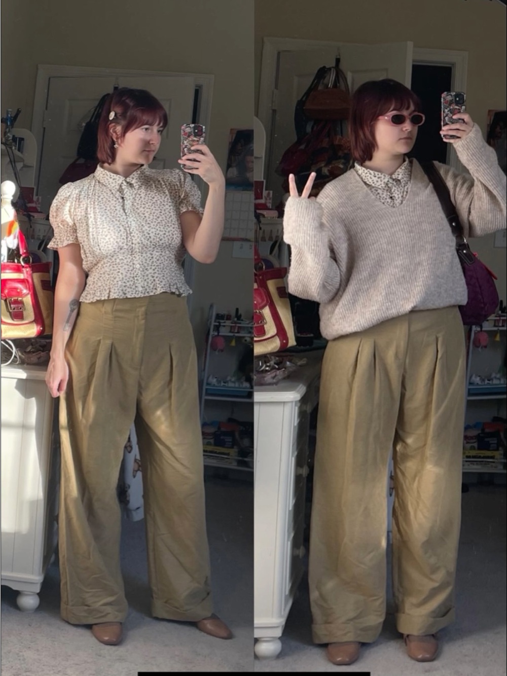 UO high-waisted camel trousers